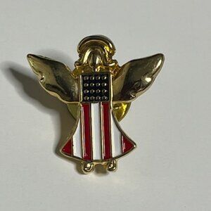 VYG Angel American Flag Gold Tone Patriotic Lapel Vest Hat Pin